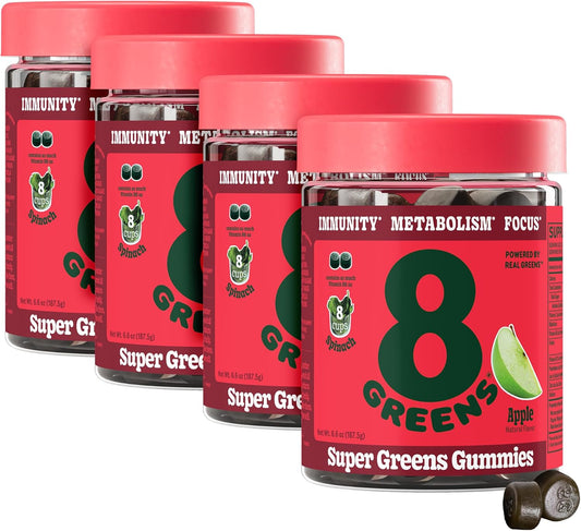 8Greens Super Greens Gummies | Organic Superfood Gummy for Metabolism, Immunity & Focus | Digestive Health Enzymes | Chlorella, Spirulina, Aloe Vera | Apple Flavor | 200 Count