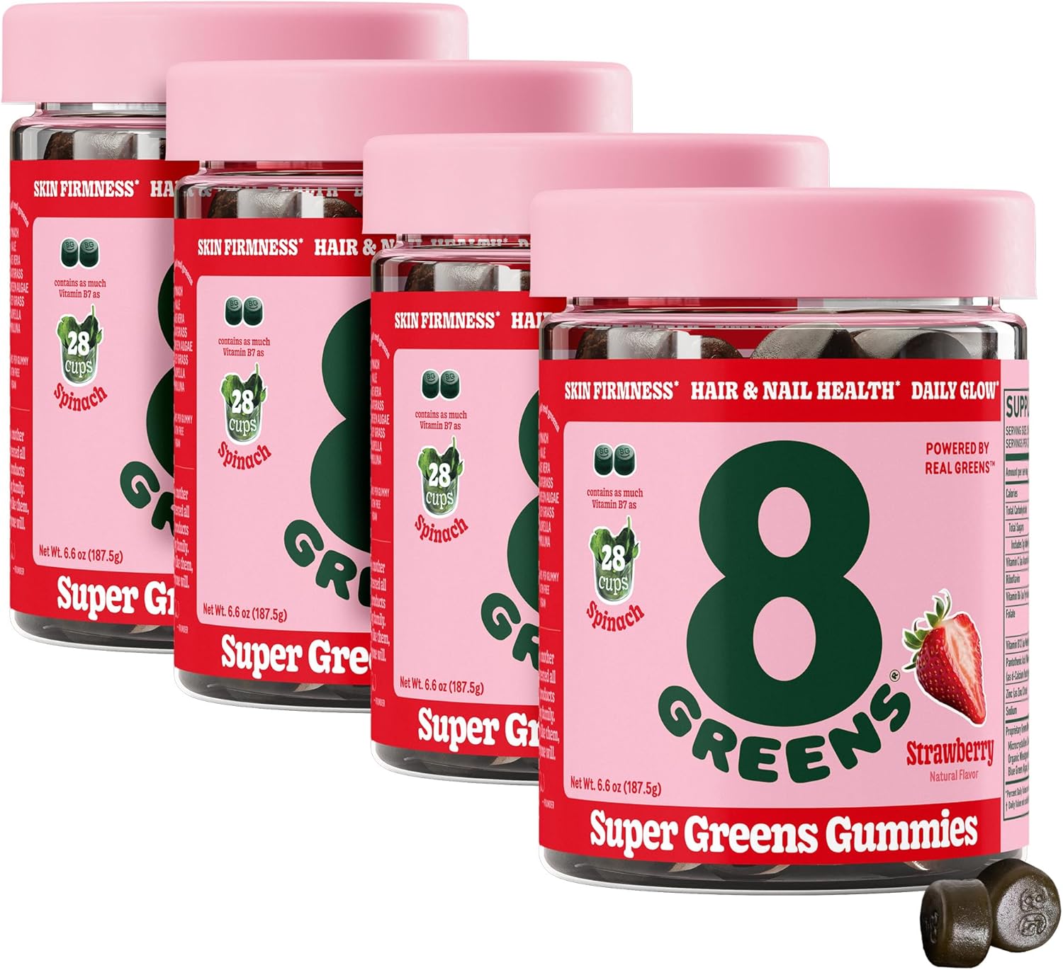 8Greens Superfood Beauty Gummies with Collagen & Biotin - Strawberry Flavored, 200 Count