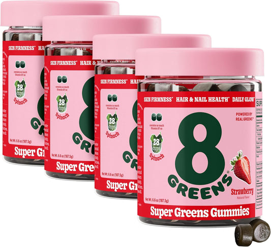 8Greens Superfood Beauty Gummies with Collagen & Biotin - Strawberry Flavored, 200 Count