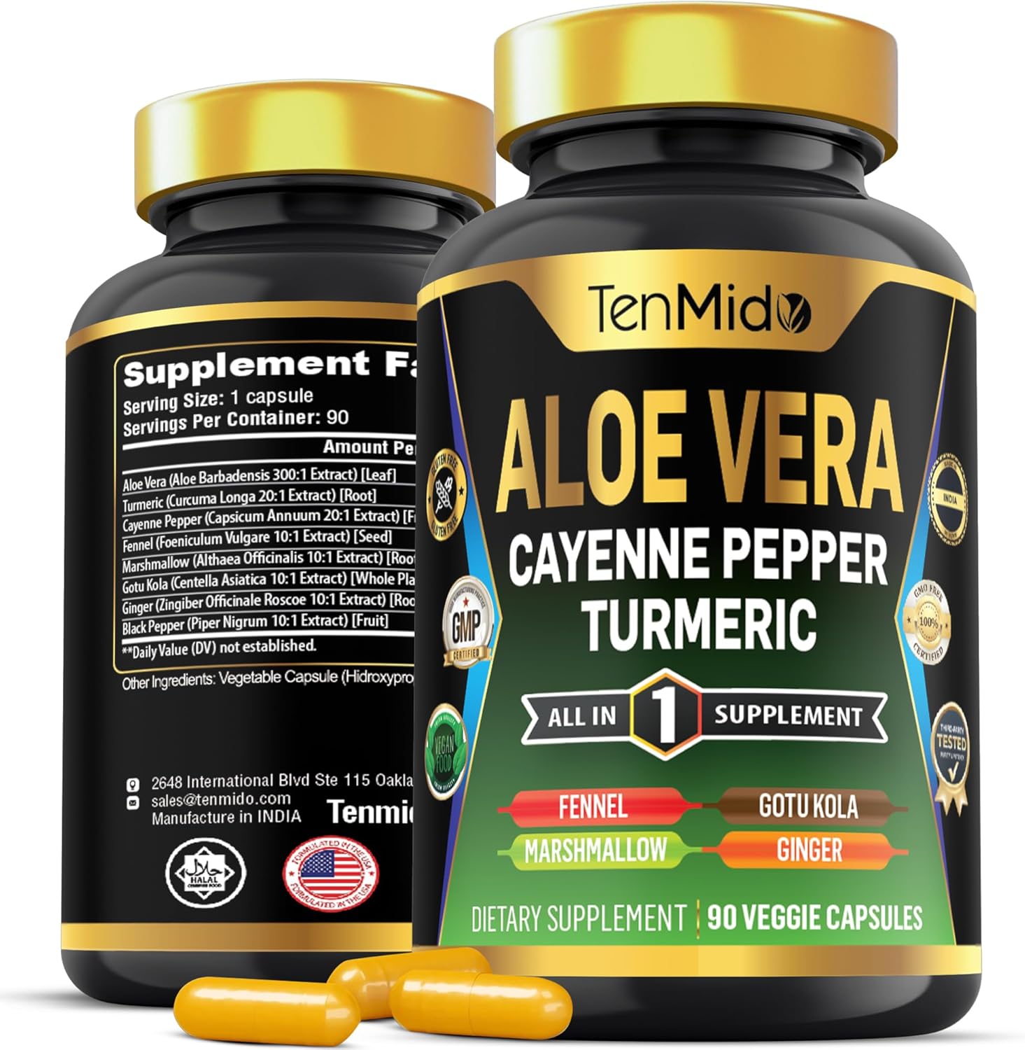 8in1 Aloe Vera Capsules Supplement with Turmeric, Cayenne Pepper, and More - 90 Capsules, 3 Months Supply