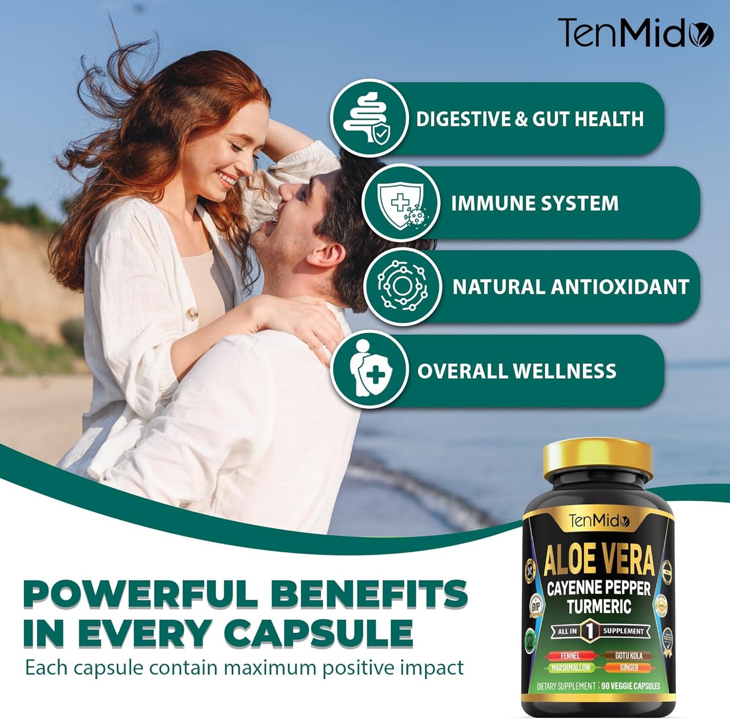 8in1 Aloe Vera Capsules Supplement with Turmeric, Cayenne Pepper, and More - 90 Capsules, 3 Months Supply