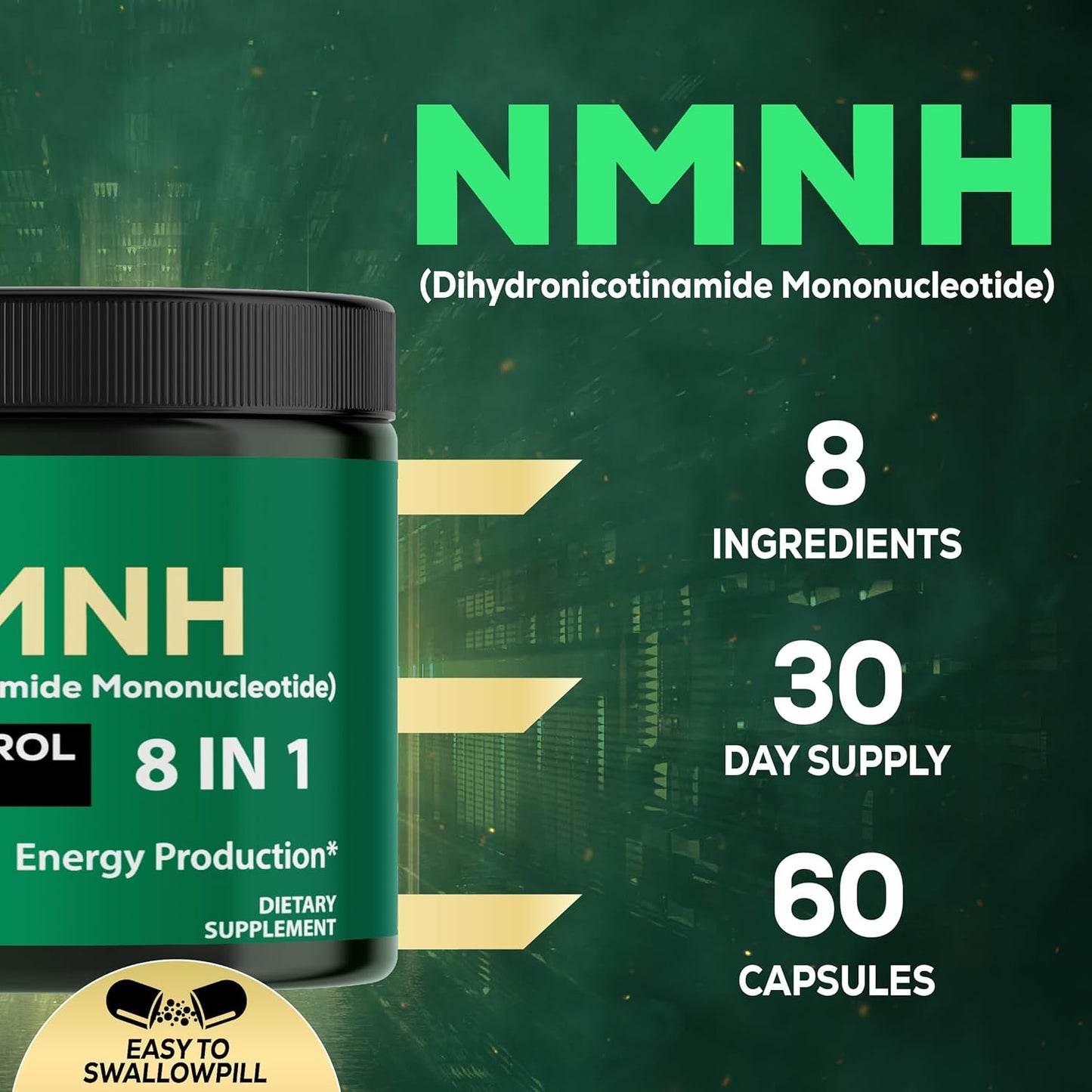 8in1 NMNH Supplement with NMN, NAD, Fisetin, Resveratrol, Quercetin, Turmeric, Berberine, Vitamin D3 - 60 Count