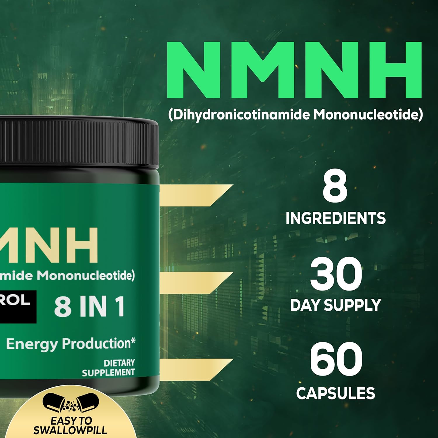 8in1 NMNH Supplement with NMN, NAD, Fisetin, Resveratrol, Quercetin, Turmeric, Berberine, Vitamin D3 - 60 Count