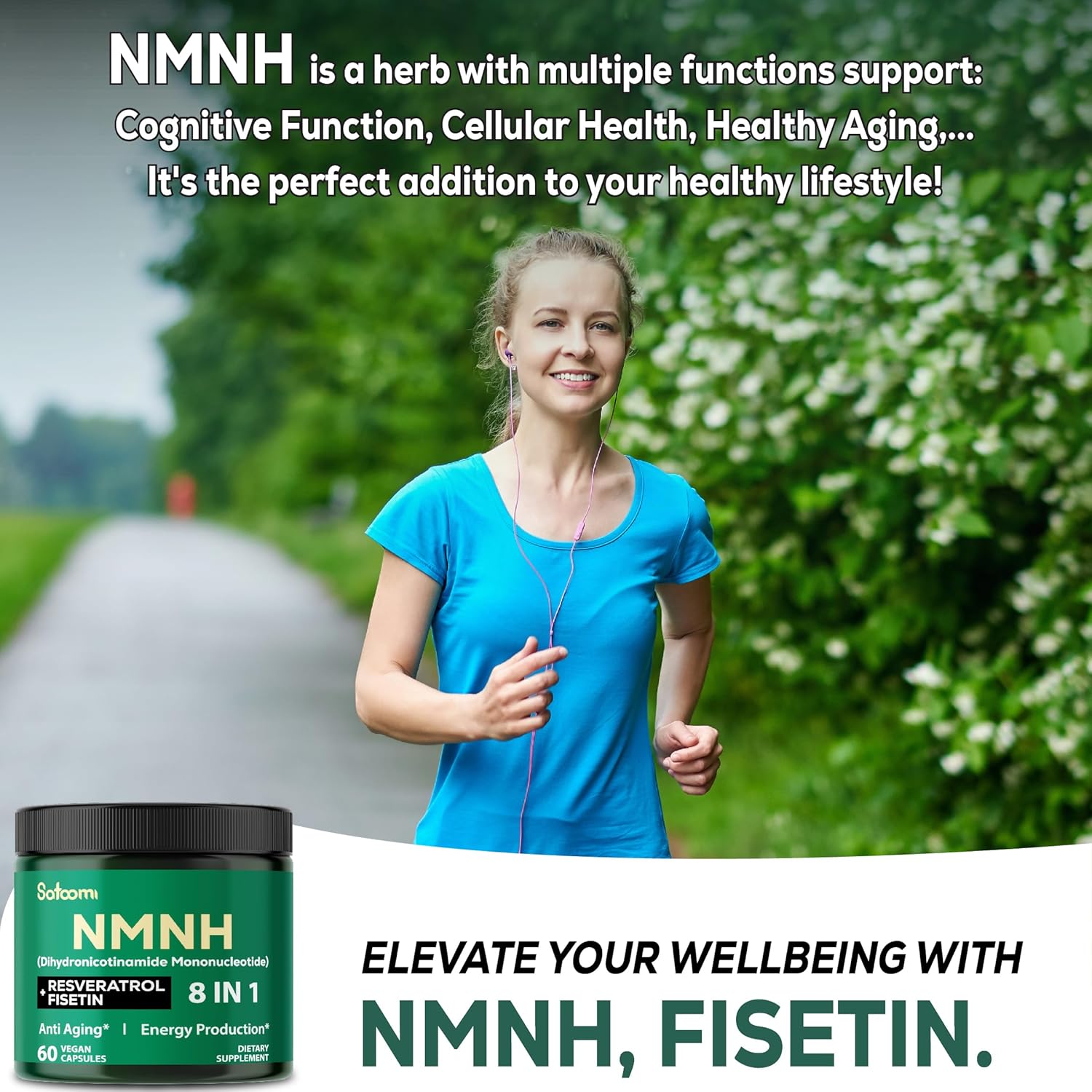 8in1 NMNH Supplement with NMN, NAD, Fisetin, Resveratrol, Quercetin, Turmeric, Berberine, Vitamin D3 - 60 Count
