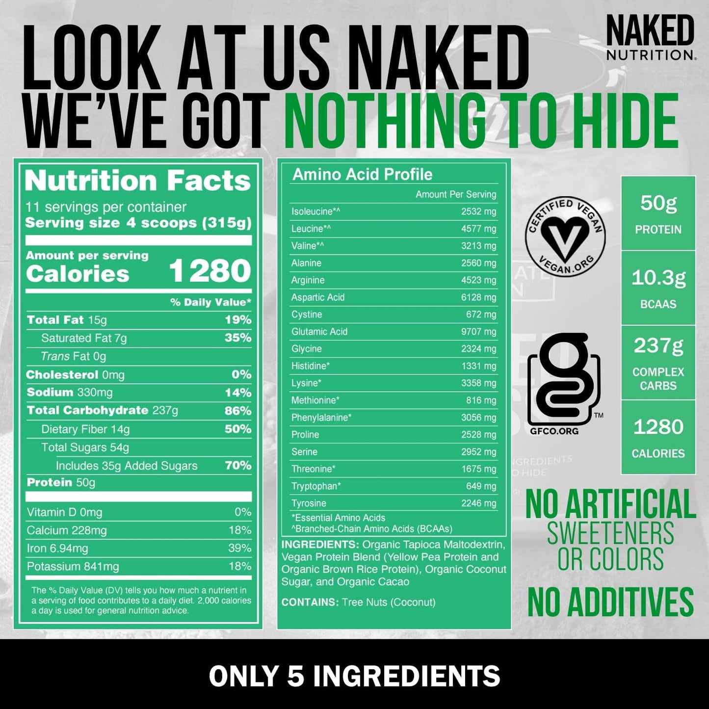8LB Chocolate Vegan Mass and Creatine Bundle by Naked Nutrition - Soy-Free Protein Powder for Muscle Growth and Recovery