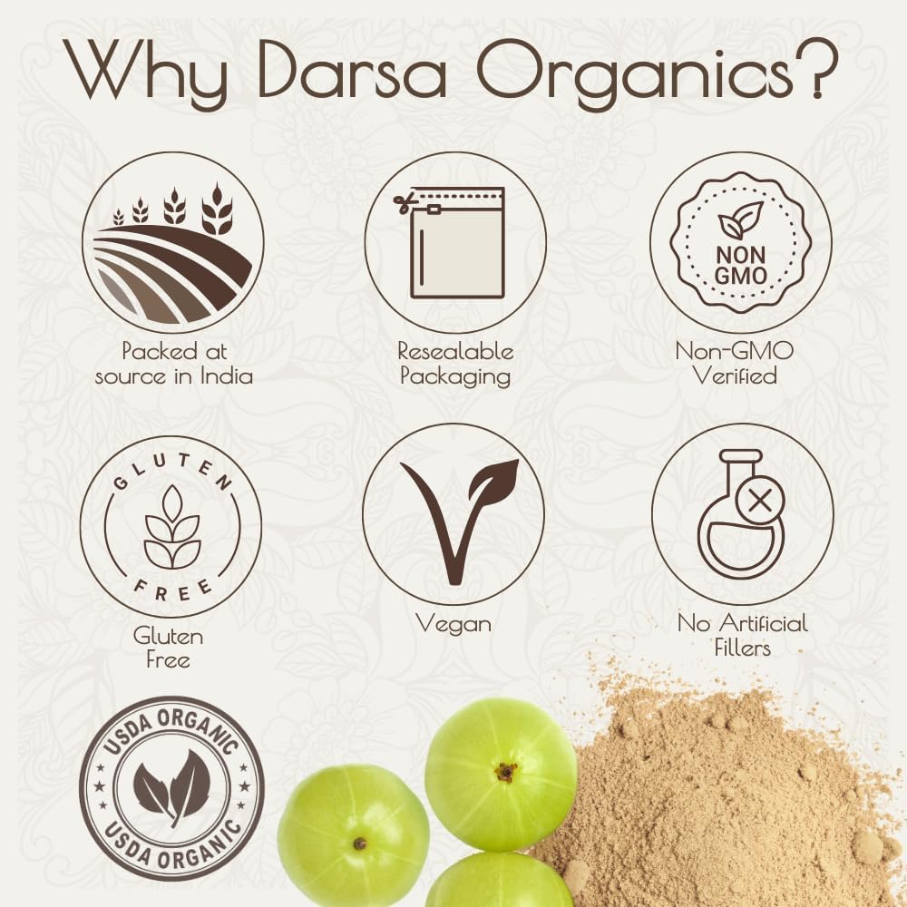 8oz Darsa Organics Amla Powder: Rich in Vitamin C & Antioxidants for Hair, Skin & Immunity - Pure Indian Gooseberry Plant Powder for Tea, Smoothies & Masks