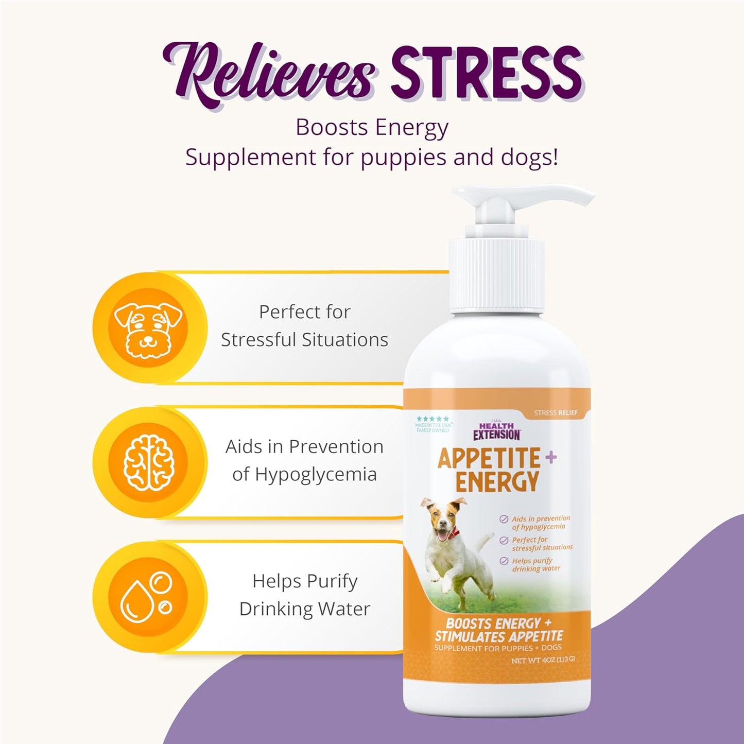 8oz Health Extension Stress Relief Supplement for Dogs with Appetite & Energy Boost - Prevents Hypoglycemia, Enriched with Vitamin B