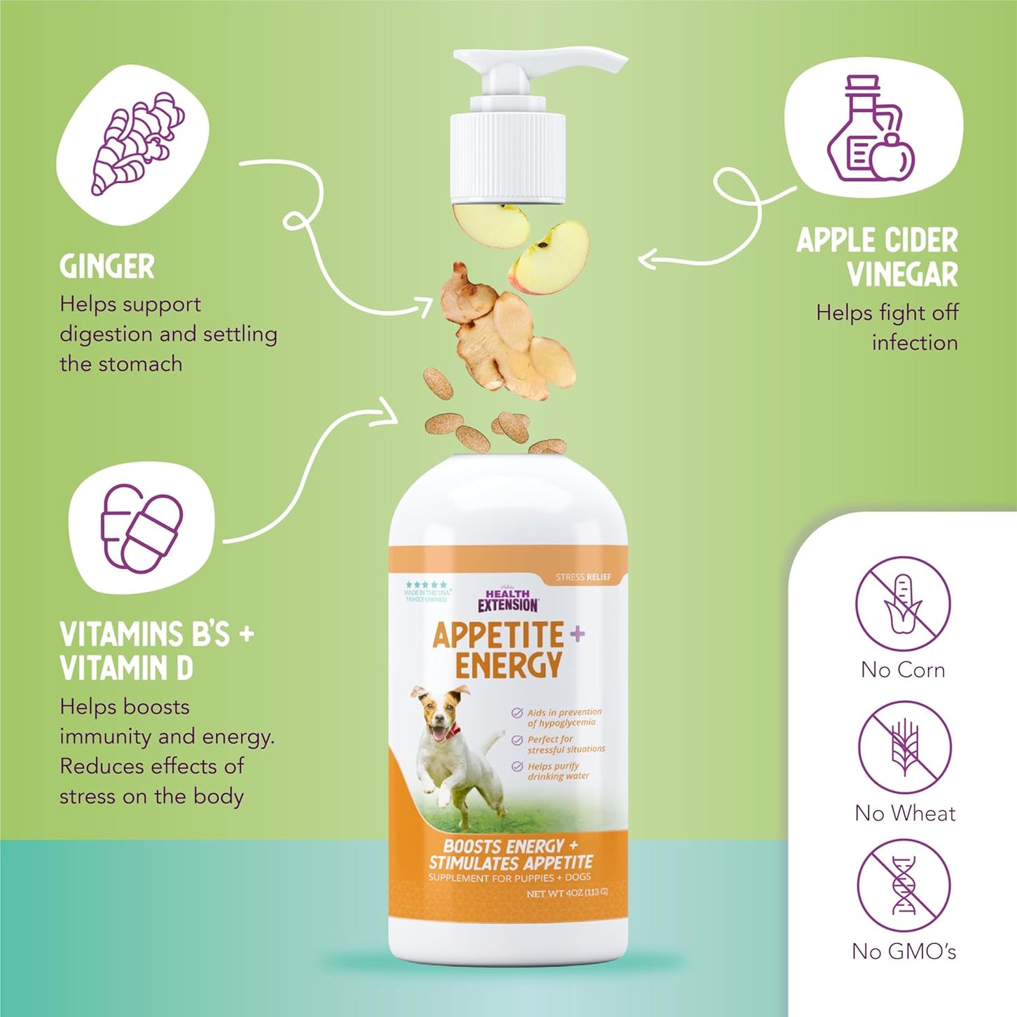8oz Health Extension Stress Relief Supplement for Dogs with Appetite & Energy Boost - Prevents Hypoglycemia, Enriched with Vitamin B
