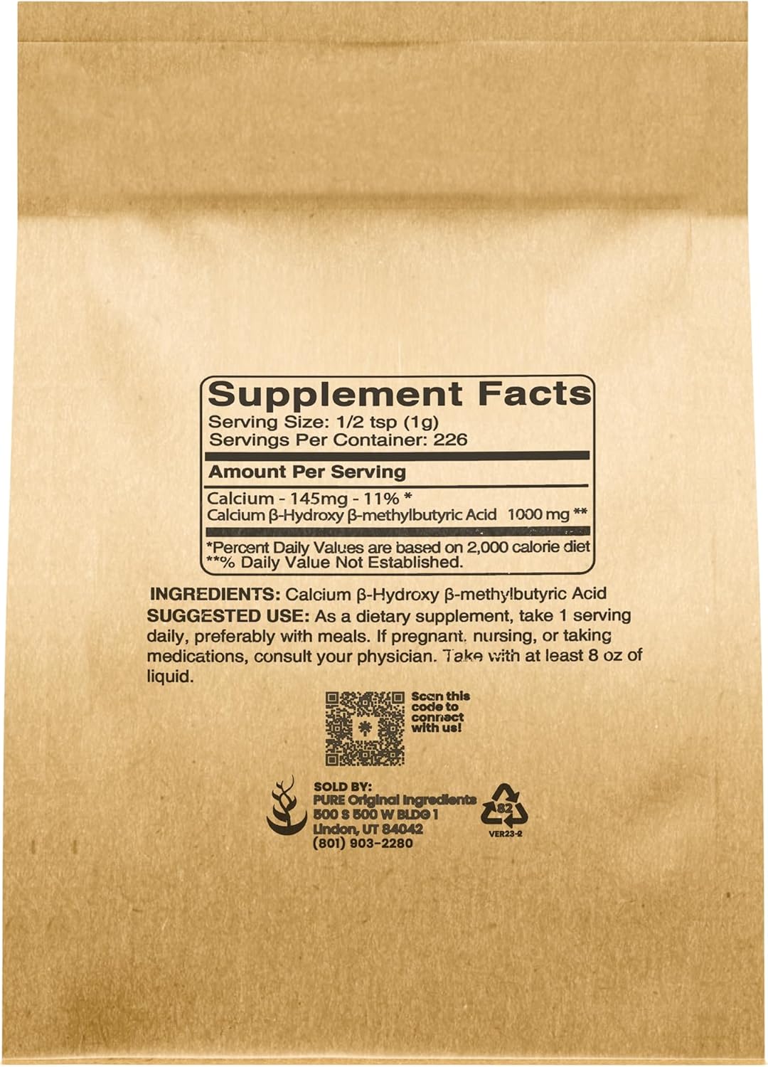 8oz Non-GMO HMB Supplement with Pure Original Ingredients - Gluten-Free & Lab-Verified