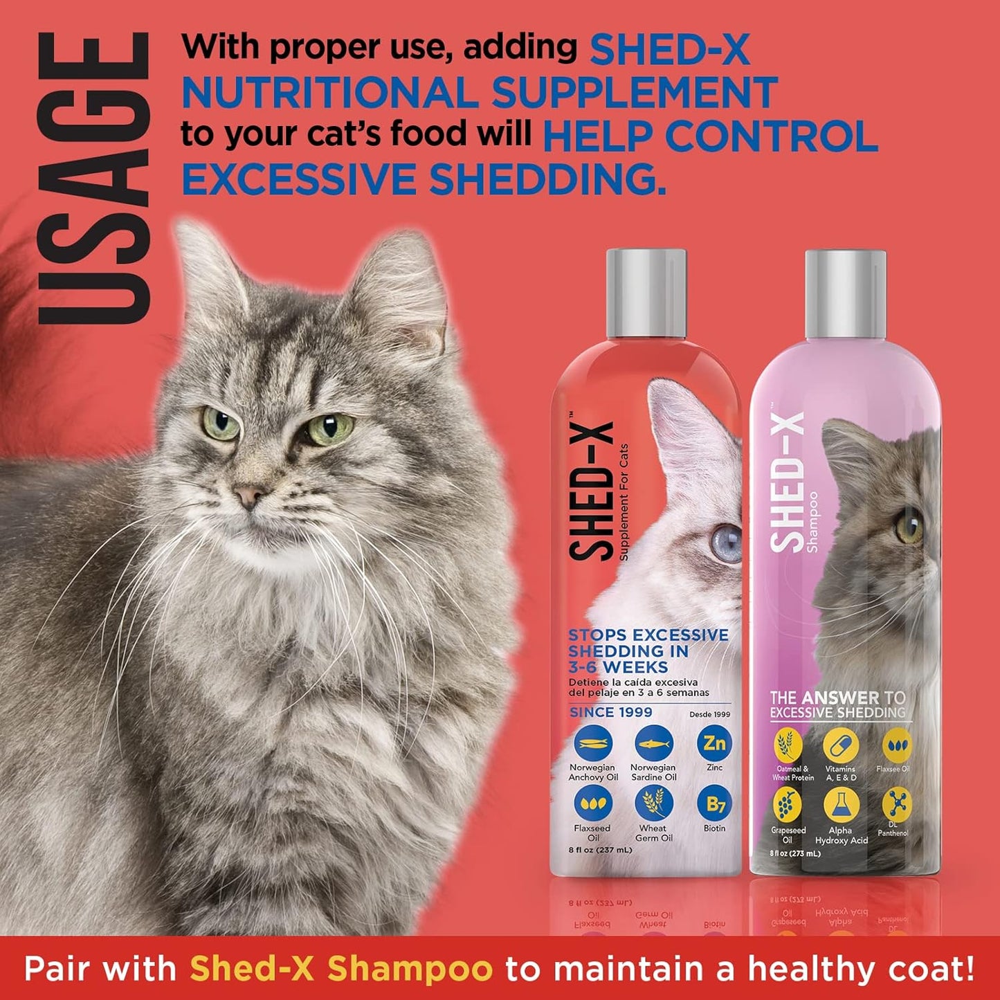 8oz SynergyLabs Shed-X Liquid Cat Supplement - Natural Shed Defender for Cats - Essential Fatty Acids, Vitamins, Minerals - Reduce Excessive Shedding