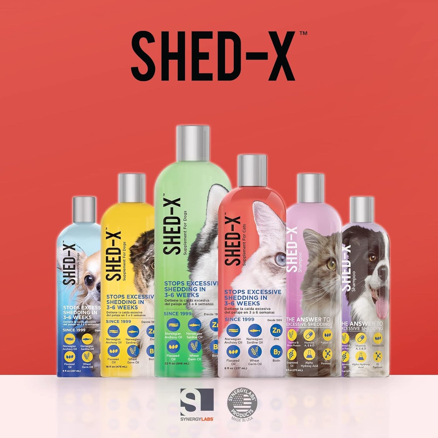 8oz SynergyLabs Shed-X Liquid Cat Supplement - Natural Shed Defender for Cats - Essential Fatty Acids, Vitamins, Minerals - Reduce Excessive Shedding