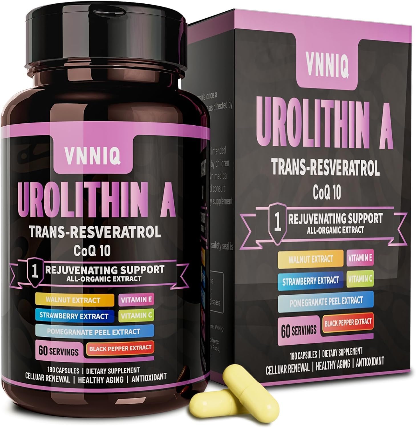 9-in-1 Anti-Aging Supplement with Urolithin A, Trans-Resveratrol, CoQ10 - 1200mg: Advanced Age-Defying Complex