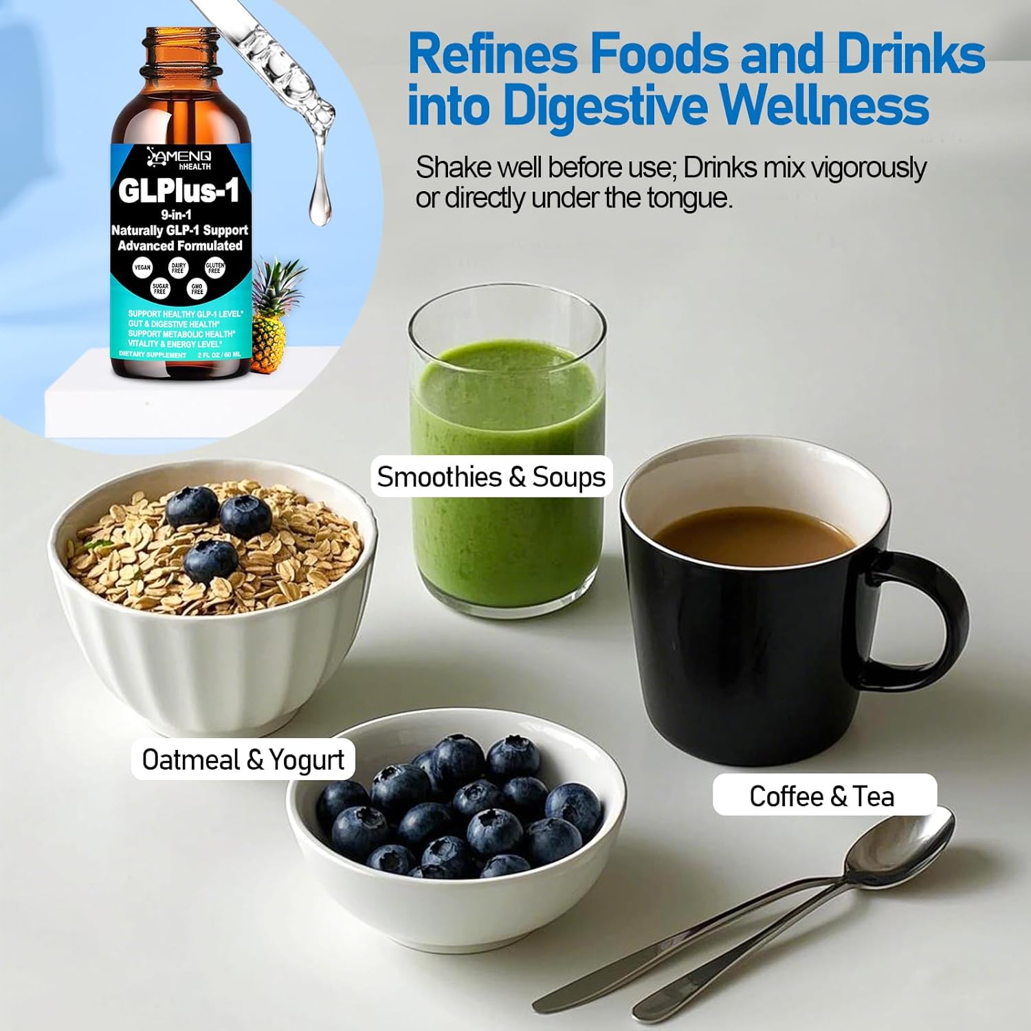 9-in-1 GLP-1 Supplement with Berberine, Ceylon Cinnamon & Green Tea - Gut Digestion & Metabolic Support - 6X Stronger Than Capsules - For Women & Men