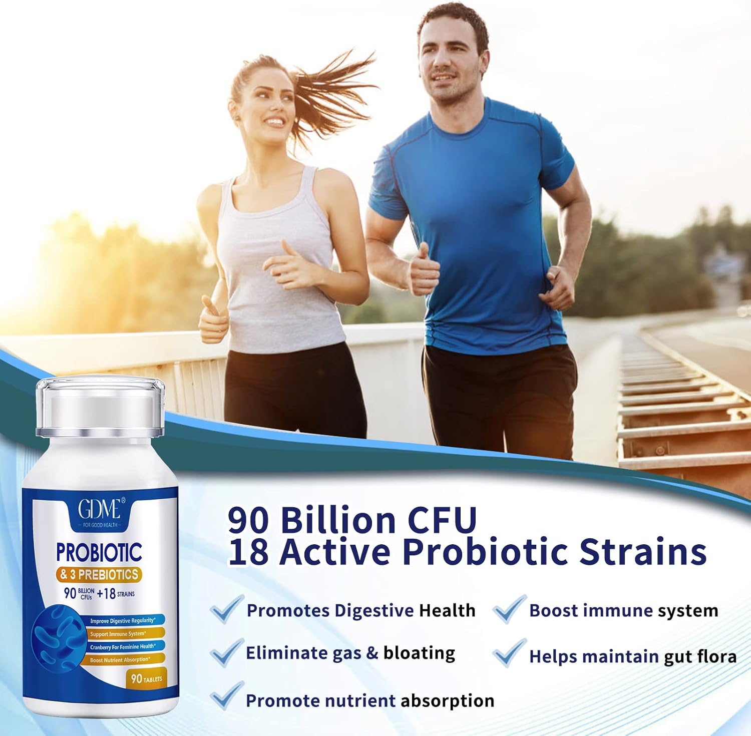 90 Billion CFU Probiotic Supplement with 18 Strains, 3 Prebiotics, Men & Women, Daily Digestive and Immune Support
