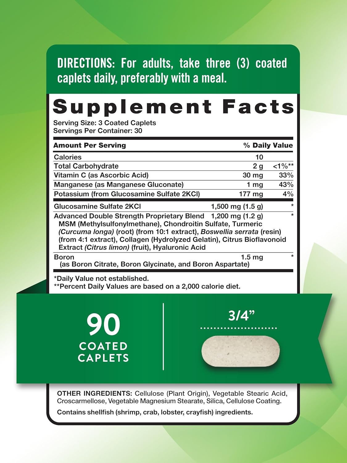 90 Caplets Nature's Truth Glucosamine Chondroitin MSM Complex - Double Strength Non-GMO & Gluten Free Supplement
