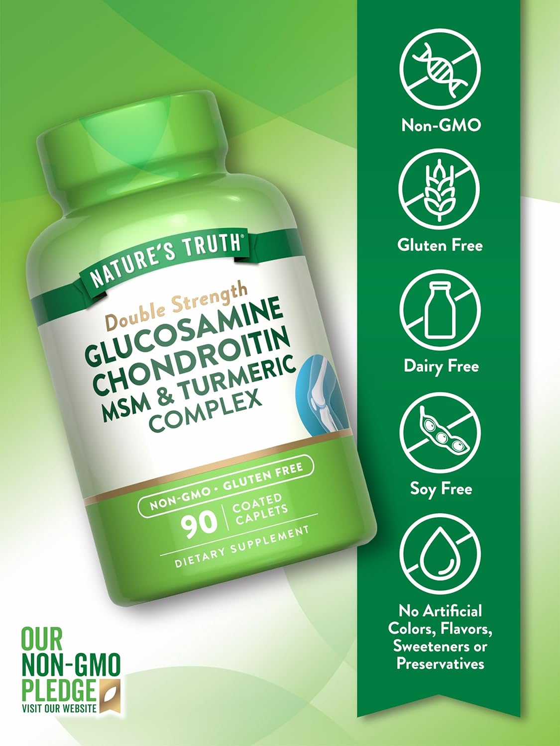 90 Caplets Nature's Truth Glucosamine Chondroitin MSM Complex - Double Strength Non-GMO & Gluten Free Supplement
