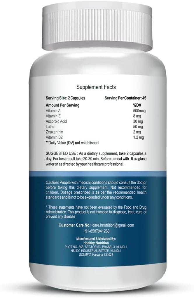 90 Capsules Eye Care Supplement for Vision Improvement, Blue Light Protection, Glare Sensitivity, Digital Eye Strain - Lutein & Zeaxanthin Formula