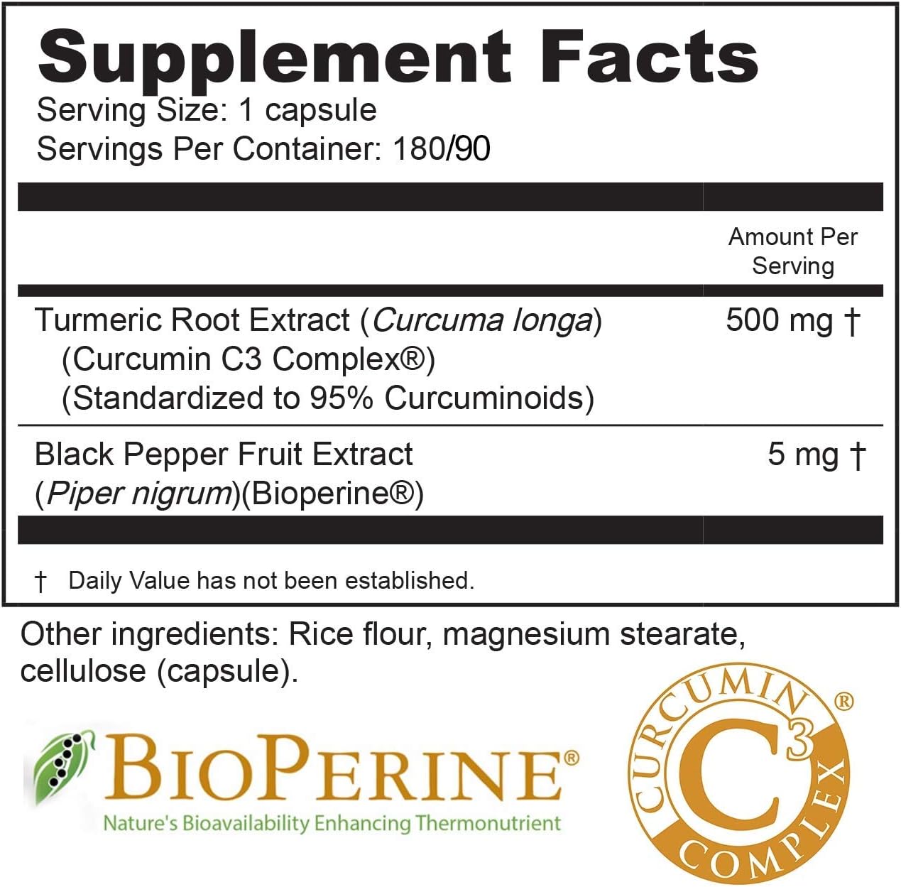 90 Capsules of BioActive Curcumin with Black Pepper for Optimal Nutrient Absorption