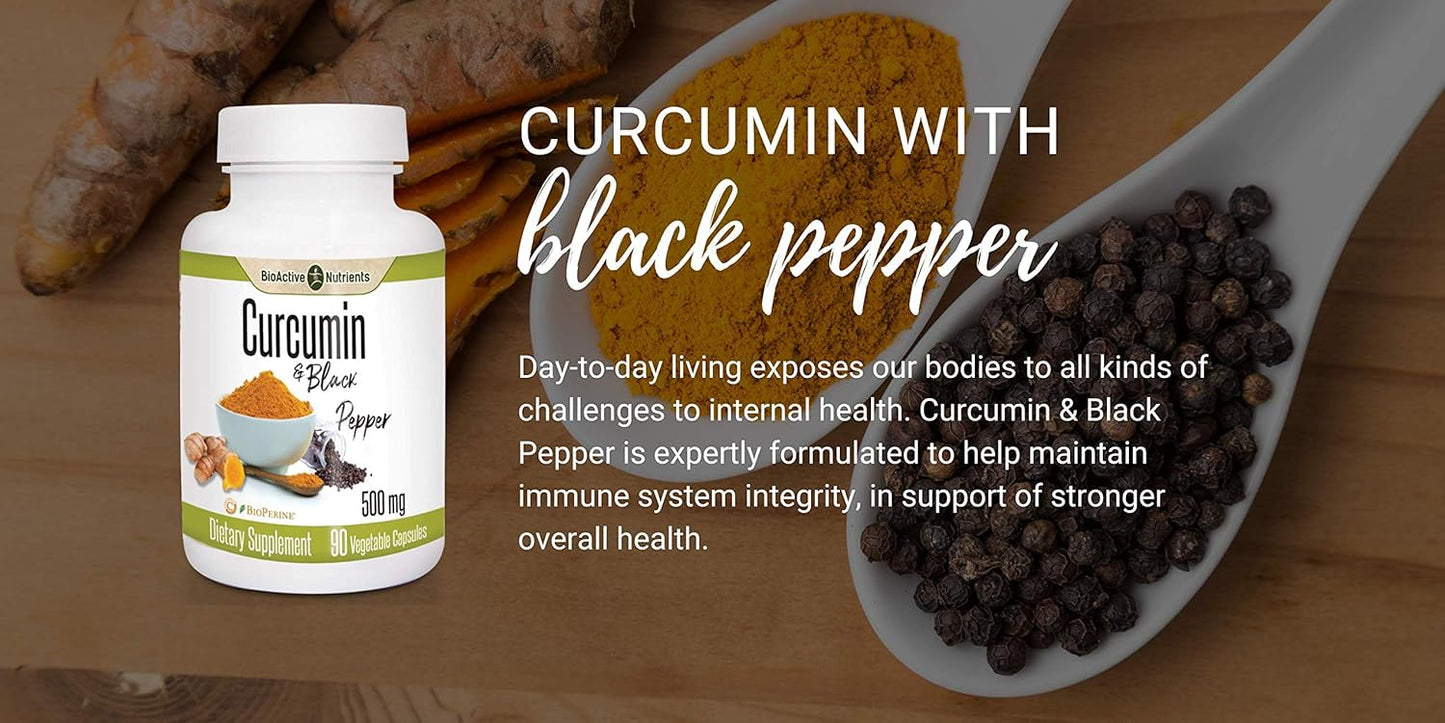 90 Capsules of BioActive Curcumin with Black Pepper for Optimal Nutrient Absorption