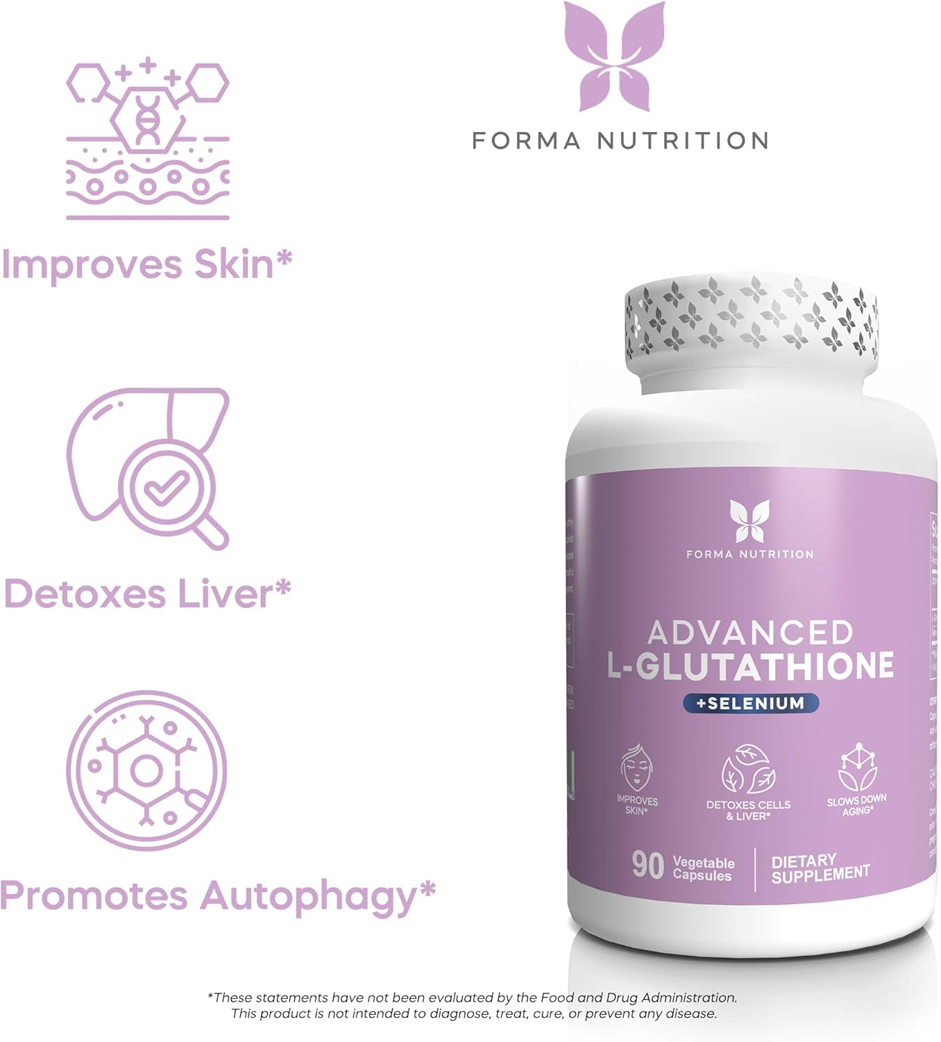 90 Capsules of FORMA NUTRITION L-Glutathione and Selenium for Immune Support and Detoxification