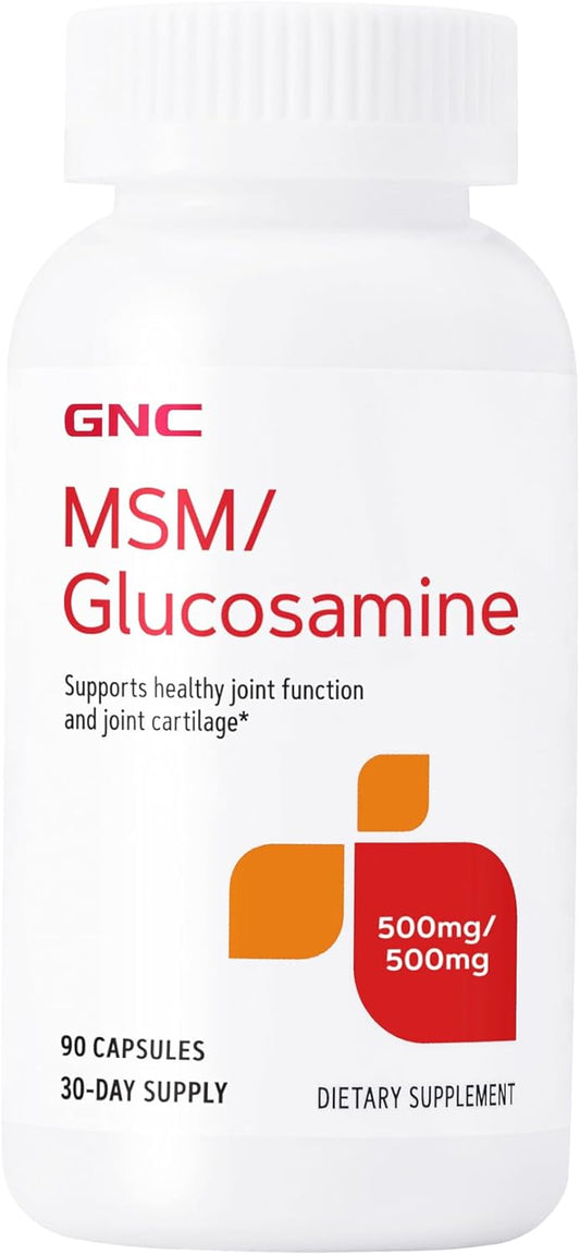90 Capsules of GNC MSM and Glucosamine 500mg for Joint Function and Cartilage Support