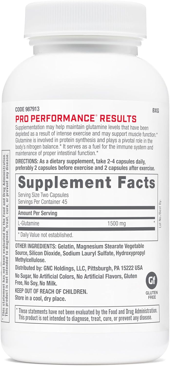 90 Capsules of GNC Pro Performance L-Glutamine for Enhanced Muscle Recovery