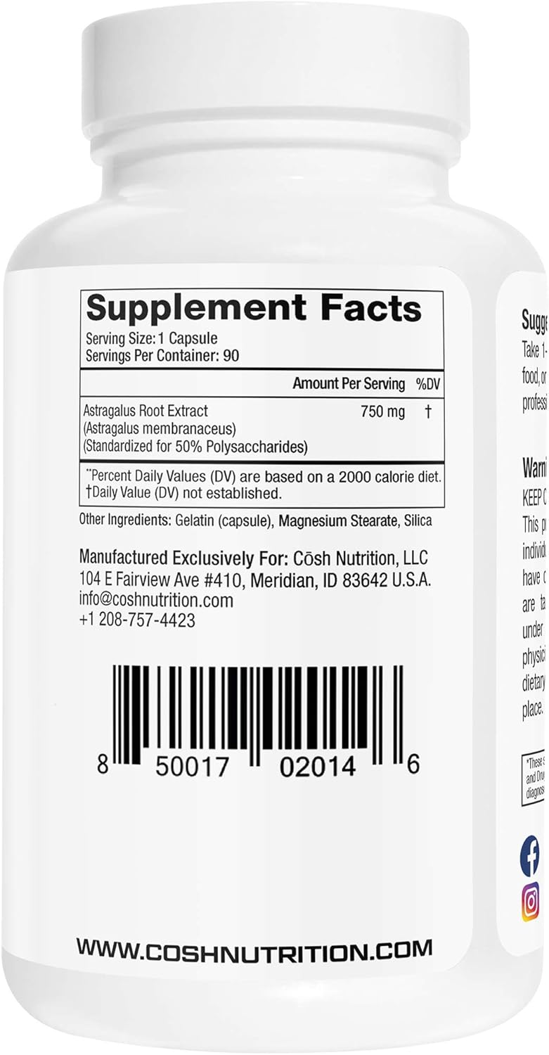 90 Capsules of Gorilla Mind Astragalus 750mg - Boost Immune System and Cardiovascular Health