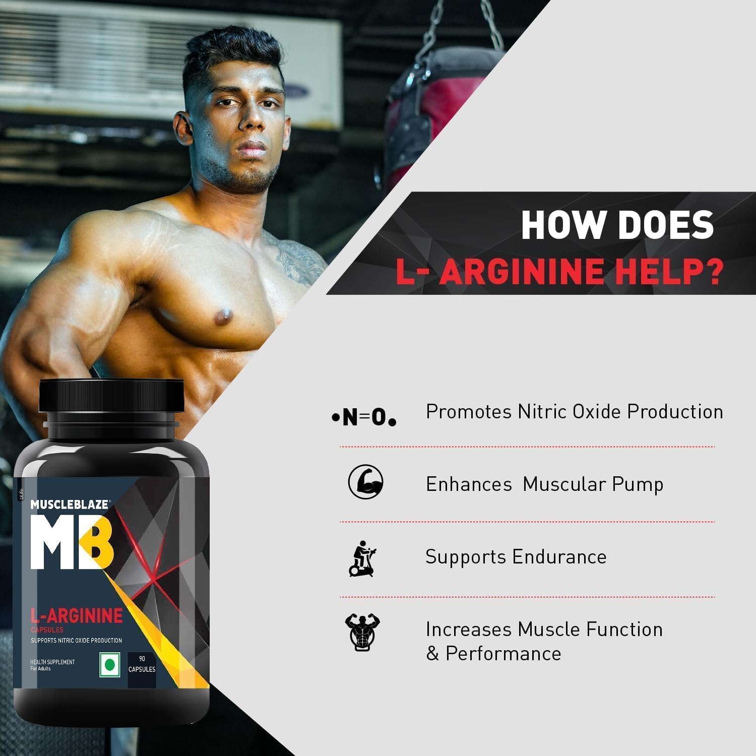 90 Capsules of L-Arginine Supplement for Nitric Oxide Support