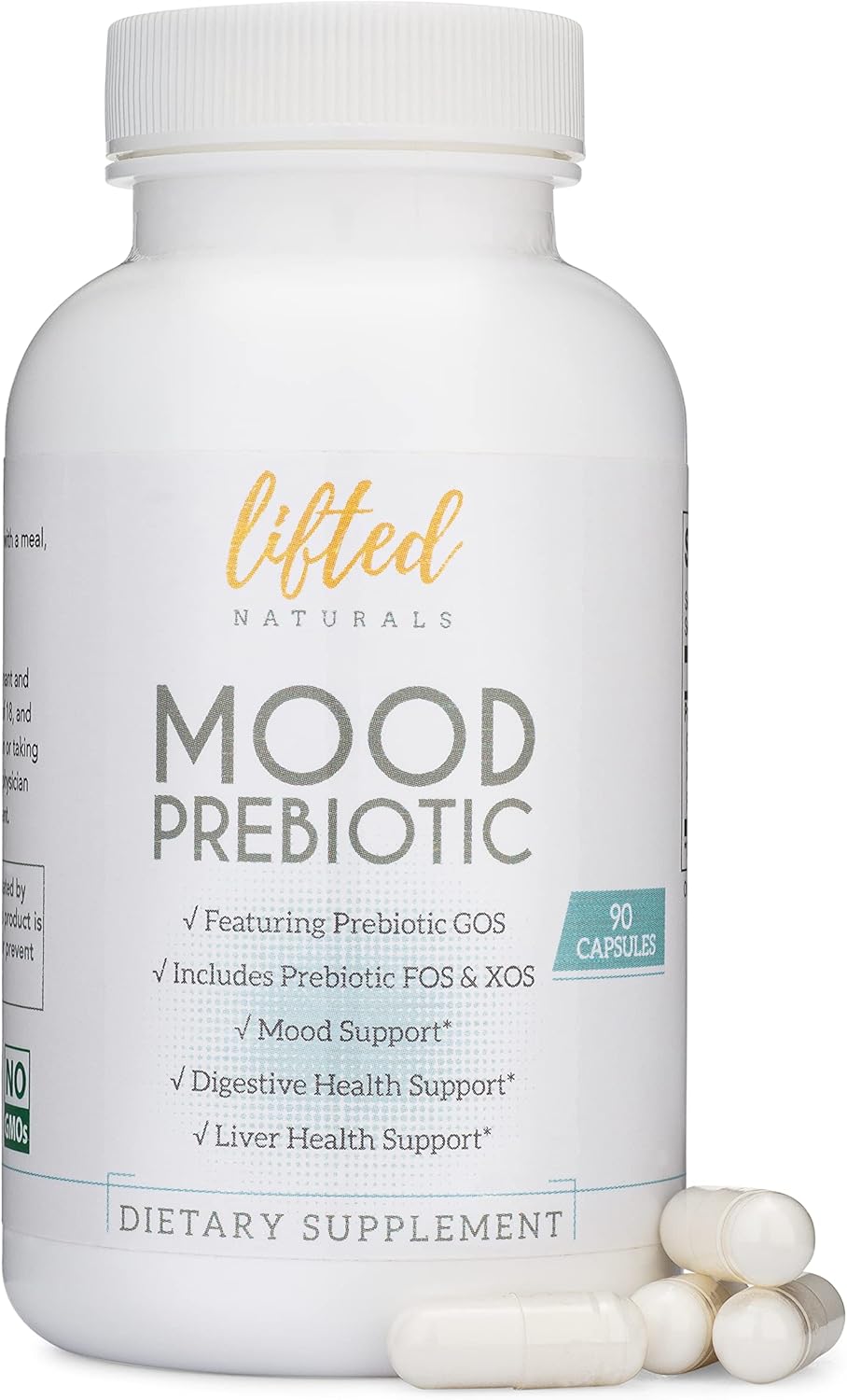 90 Capsules of Lifted Naturals Mood Prebiotic Fiber Supplement with GOS, XOS, and FOS for Natural Mood, Immune, and Digestive Support