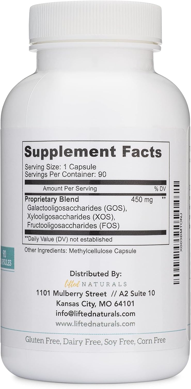90 Capsules of Lifted Naturals Mood Prebiotic Fiber Supplement with GOS, XOS, and FOS for Natural Mood, Immune, and Digestive Support