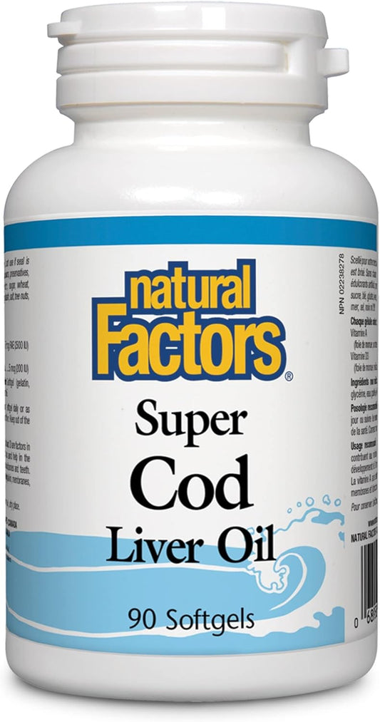 90 Capsules of Natural Factors Cod Liver Oil - High Quality Source of Omega-3s and Vitamin D