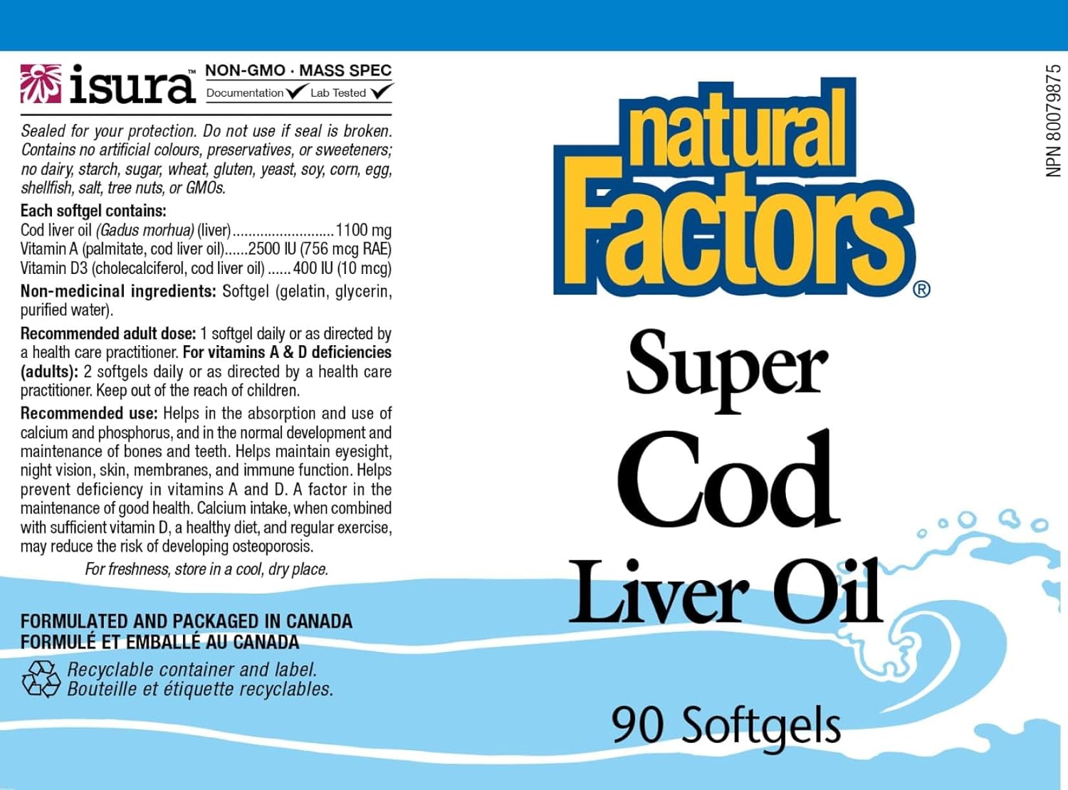 90 Capsules of Natural Factors Cod Liver Oil - High Quality Source of Omega-3s and Vitamin D
