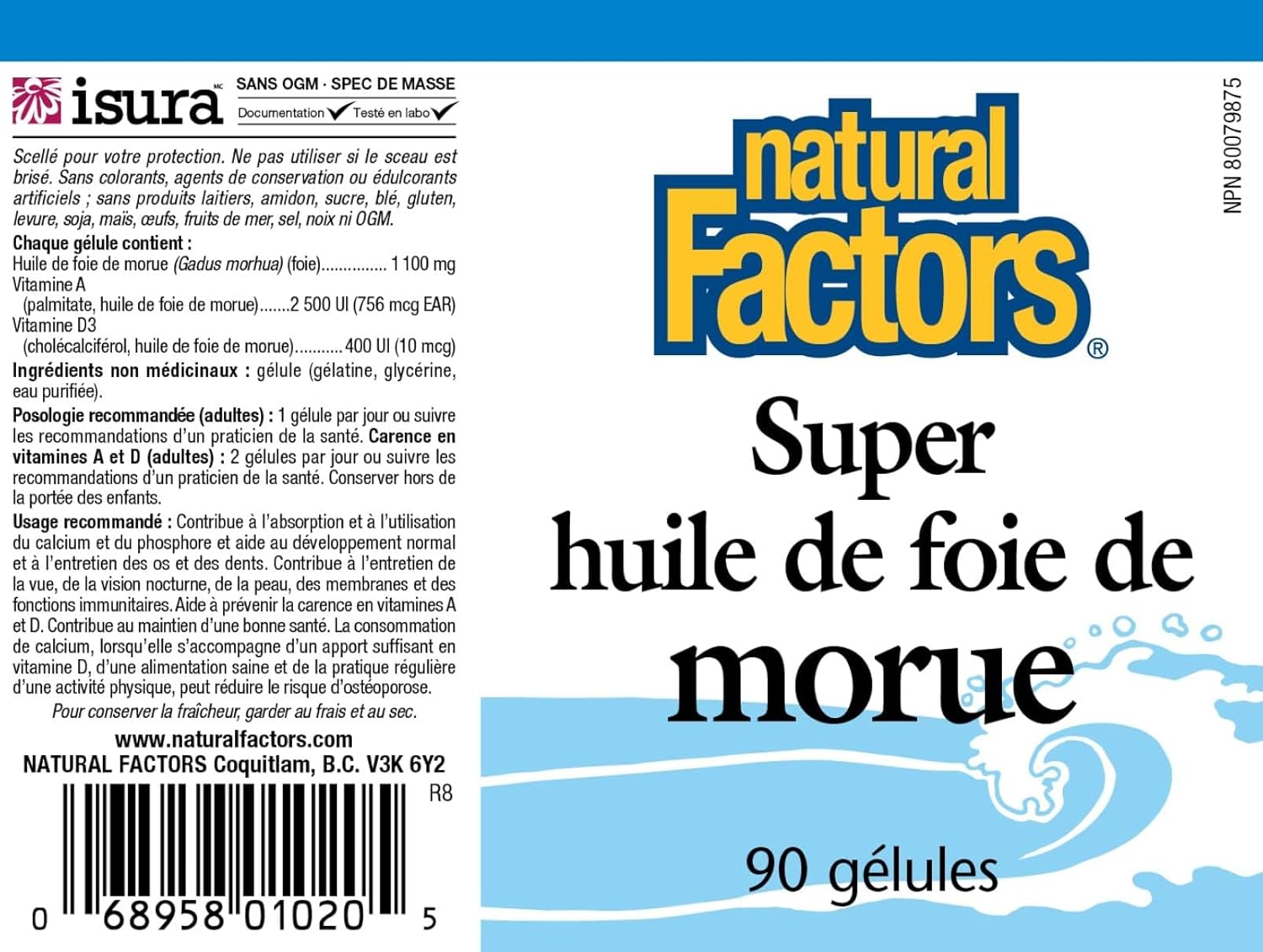 90 Capsules of Natural Factors Cod Liver Oil - High Quality Source of Omega-3s and Vitamin D