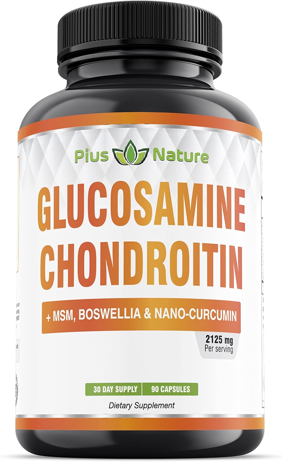 90 Capsules of PIUS NATURE Glucosamine Chondroitin MSM Boswellia Curcumin Bromelain Quercetin - 1 Month Supply