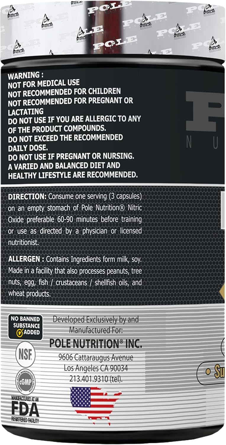90 Capsules of Pole Nutrition Nitric Oxide for 30 Servings - Boost Your Workout Performance