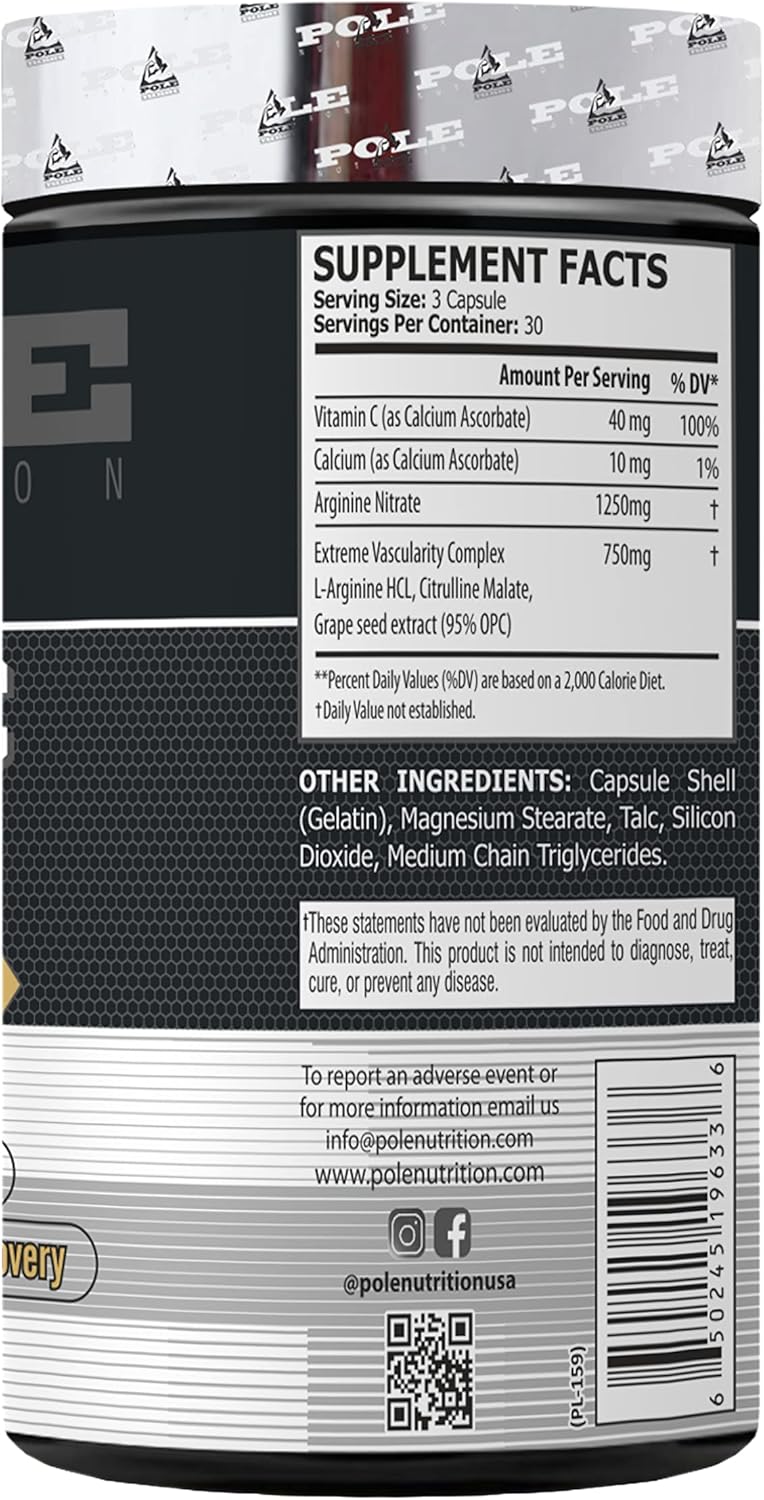 90 Capsules of Pole Nutrition Nitric Oxide for 30 Servings - Boost Your Workout Performance