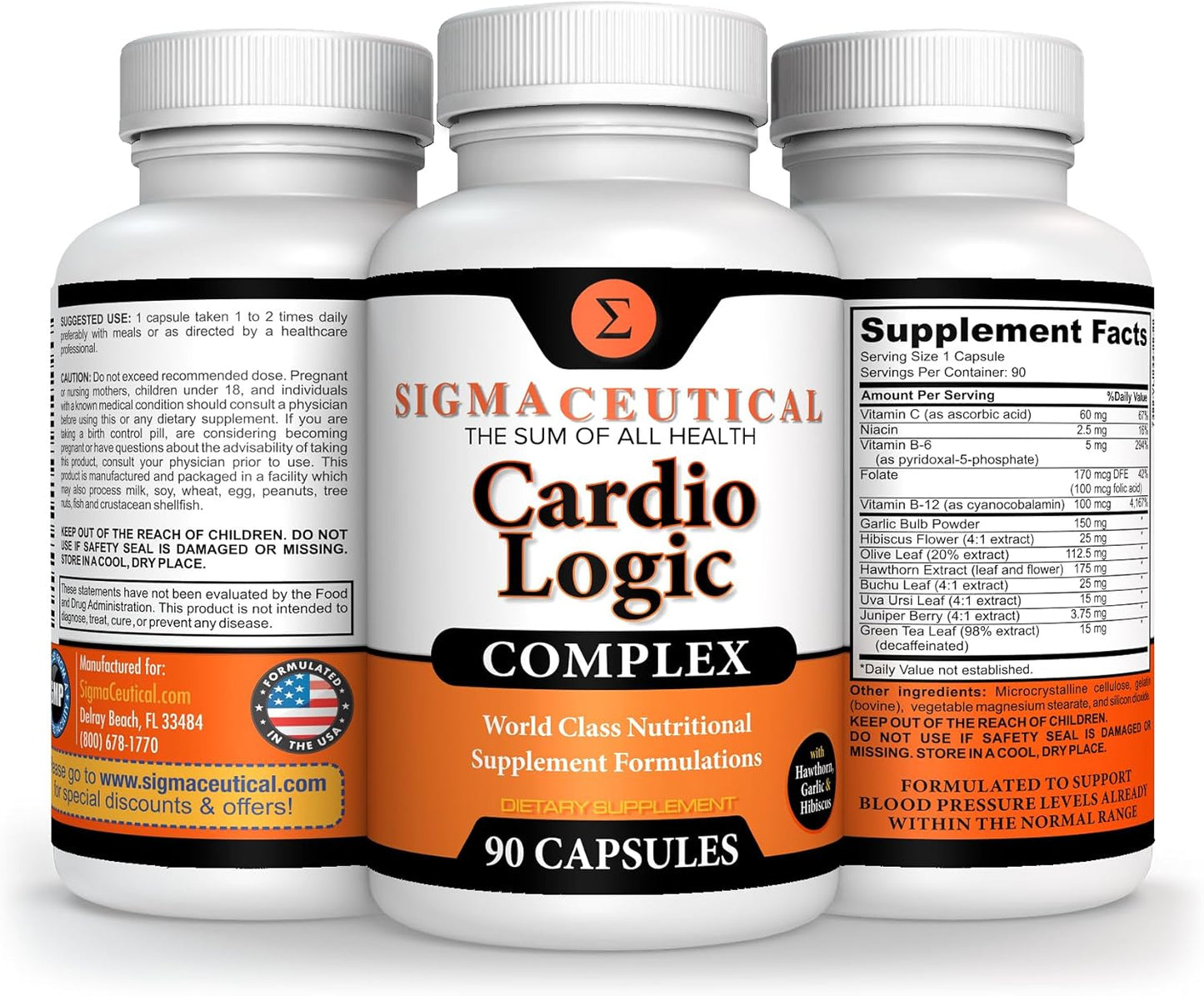 90 Capsules of Sigmaceutical Herbal Supplements - Hawthorn, Olive Leaf, Garlic, and Hibiscus Extracts