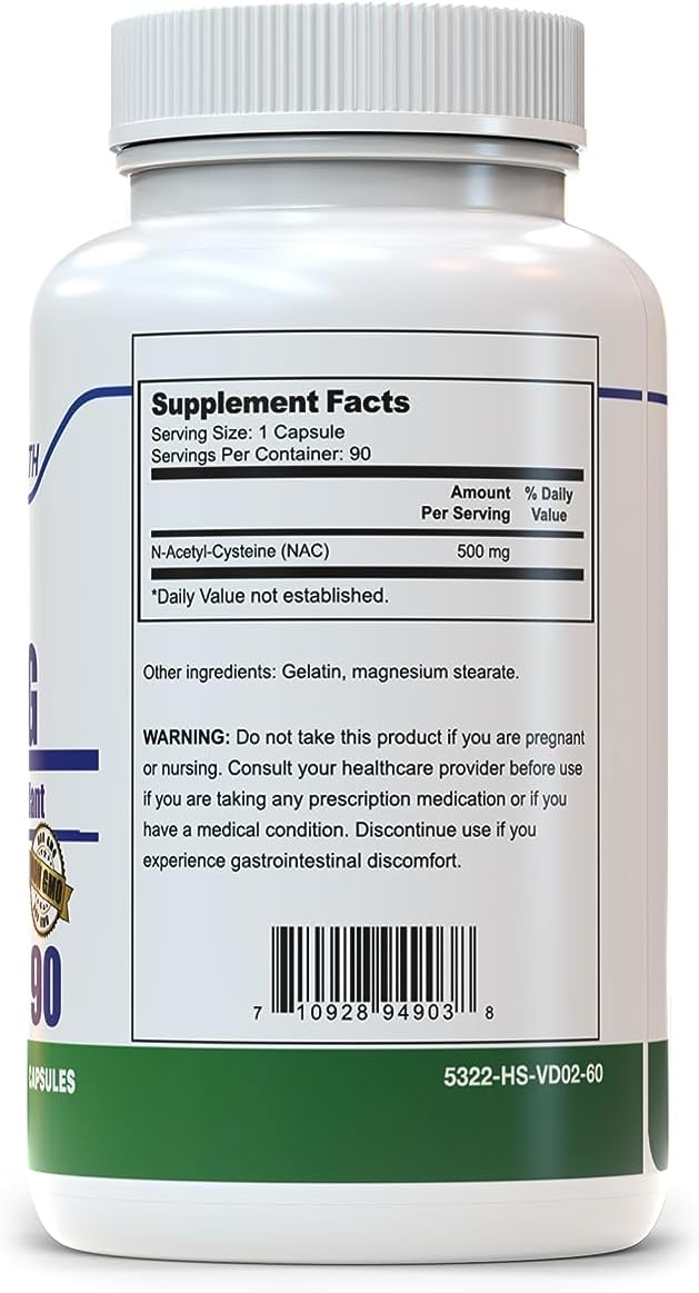 90 Capsules of Trebinase NAC (N-Acetyl Cysteine) 500mg Supplement