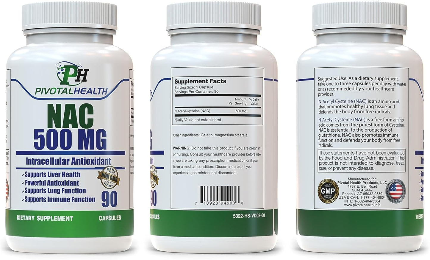 90 Capsules of Trebinase NAC (N-Acetyl Cysteine) 500mg Supplement