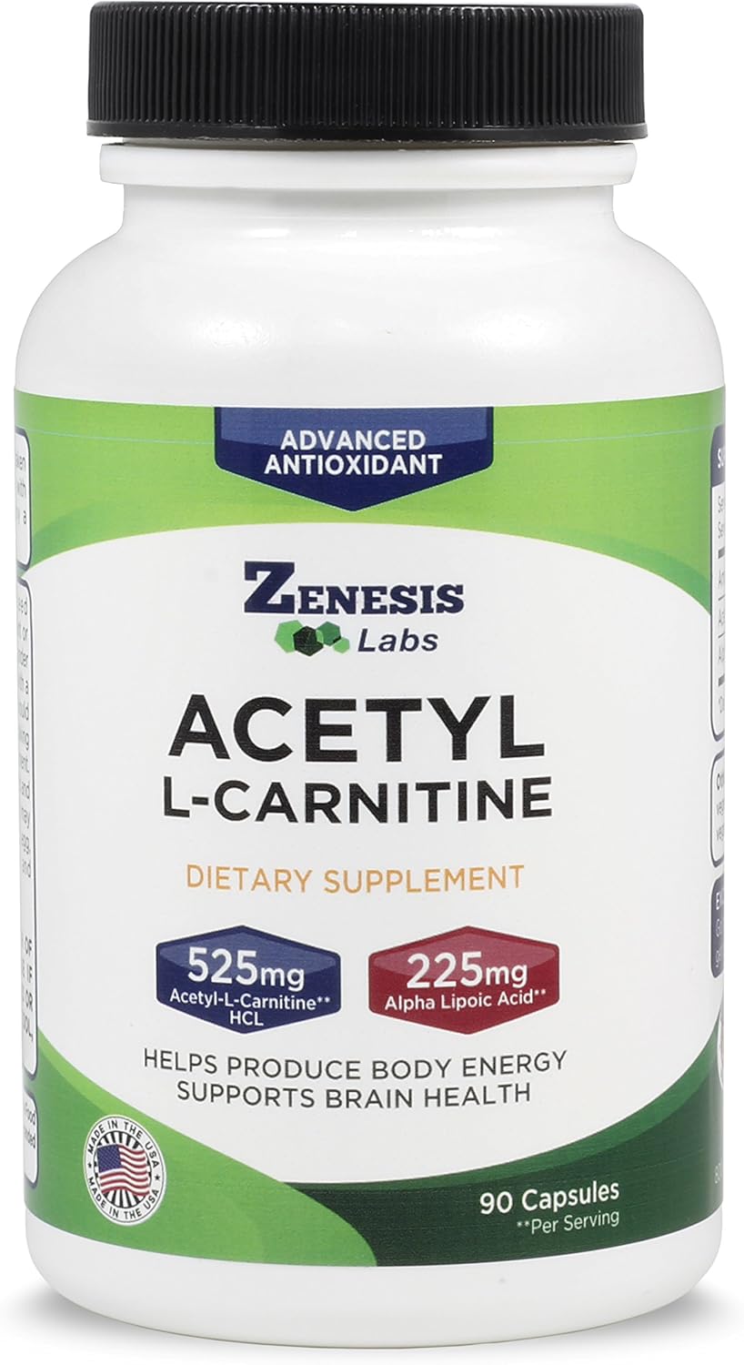 90 Capsules of Zenesis Labs Acetyl L-Carnitine and Alpha Lipoic Acid Supplement for Cognitive Support