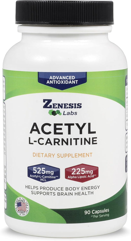 90 Capsules of Zenesis Labs Acetyl L-Carnitine and Alpha Lipoic Acid Supplement for Cognitive Support