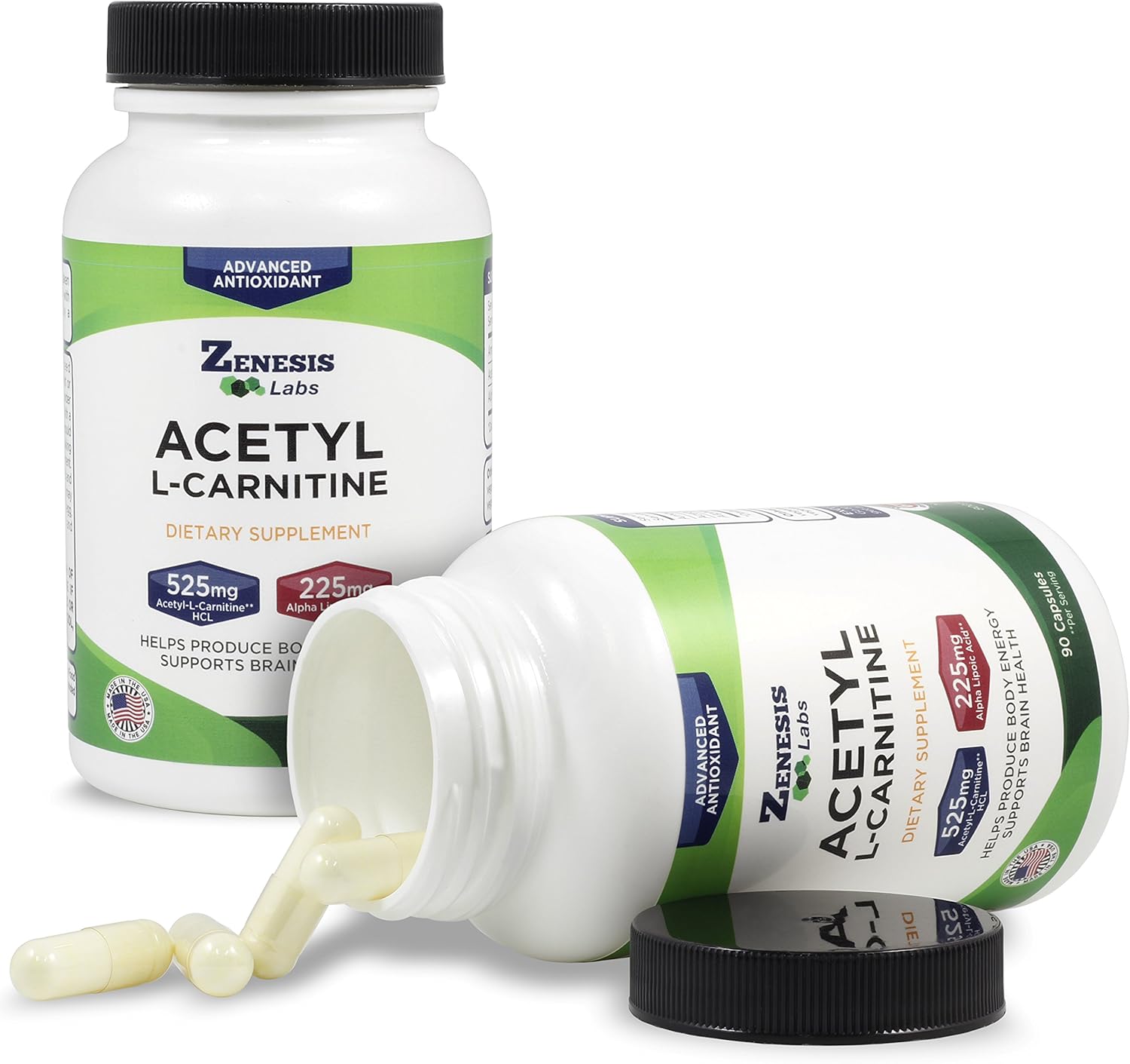 90 Capsules of Zenesis Labs Acetyl L-Carnitine and Alpha Lipoic Acid Supplement for Cognitive Support