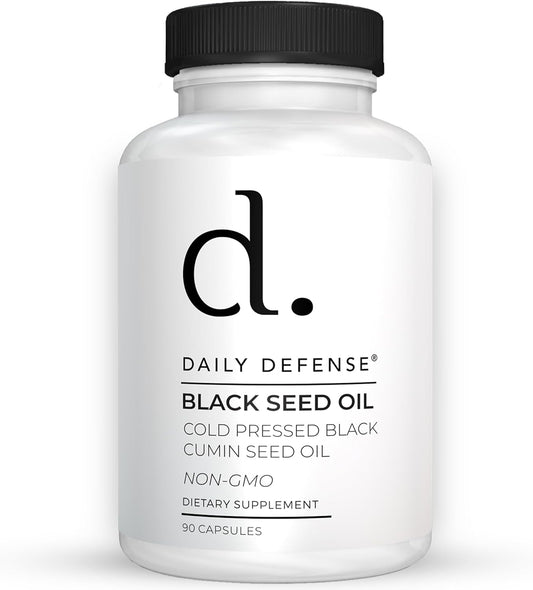 90 Count Daily Defense Black Seed Oil Capsules - Nigella Sativa for Hair, Skin & Immunity - Vegan, Gluten-Free, Non-GMO