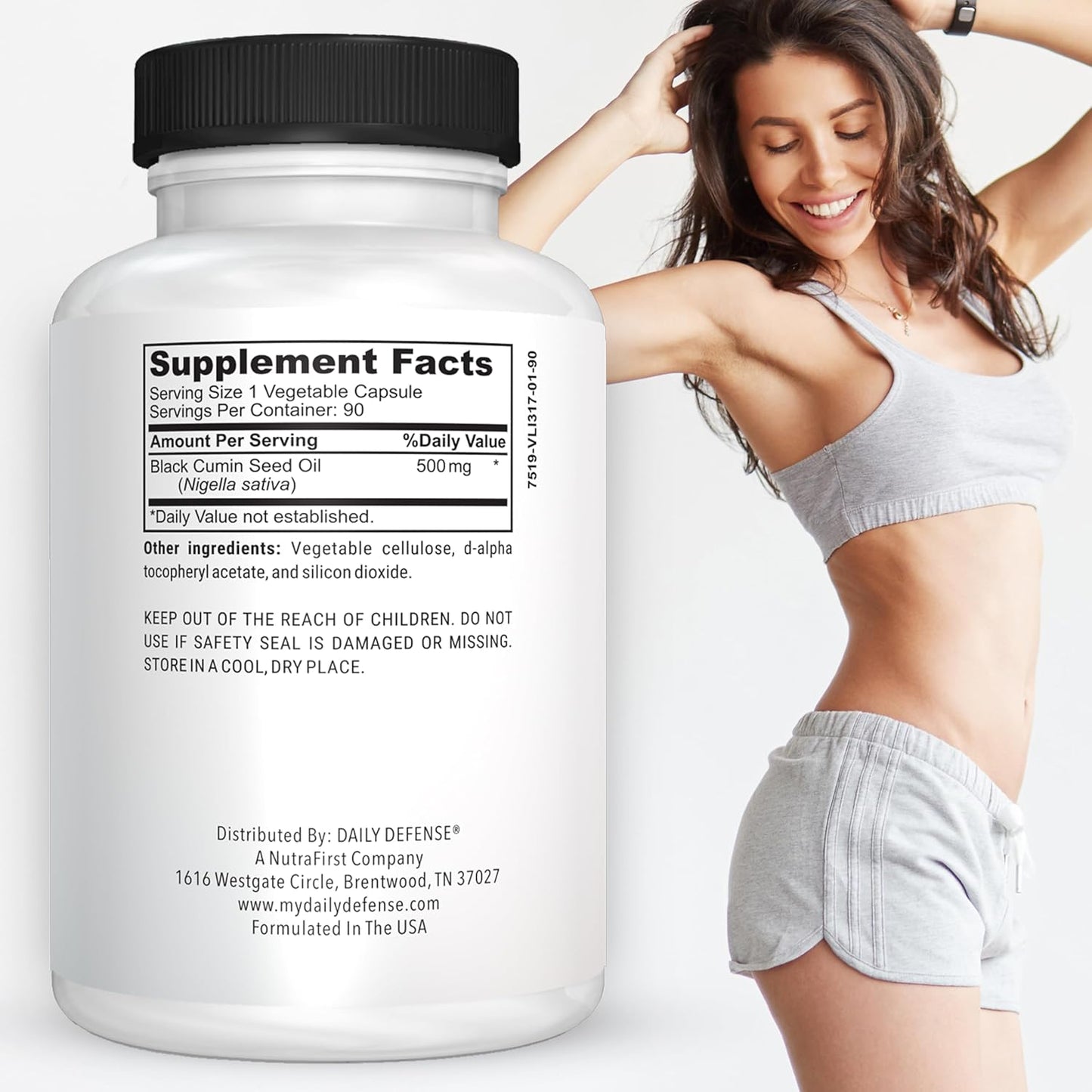 90 Count Daily Defense Black Seed Oil Capsules - Nigella Sativa for Hair, Skin & Immunity - Vegan, Gluten-Free, Non-GMO