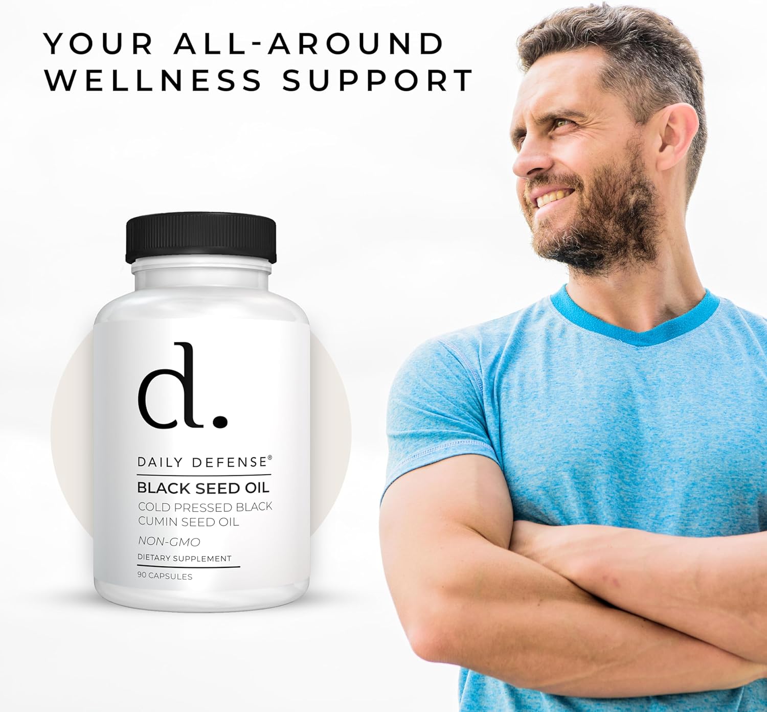 90 Count Daily Defense Black Seed Oil Capsules - Nigella Sativa for Hair, Skin & Immunity - Vegan, Gluten-Free, Non-GMO