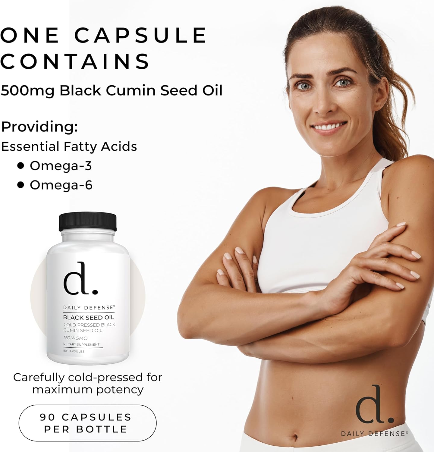 90 Count Daily Defense Black Seed Oil Capsules - Nigella Sativa for Hair, Skin & Immunity - Vegan, Gluten-Free, Non-GMO