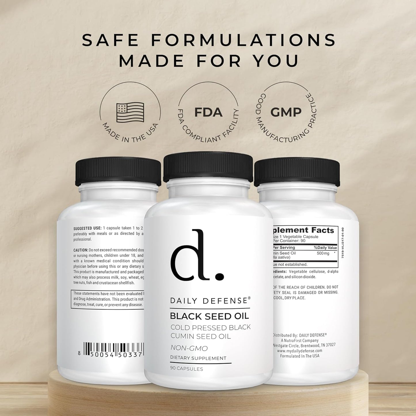 90 Count Daily Defense Black Seed Oil Capsules - Nigella Sativa for Hair, Skin & Immunity - Vegan, Gluten-Free, Non-GMO