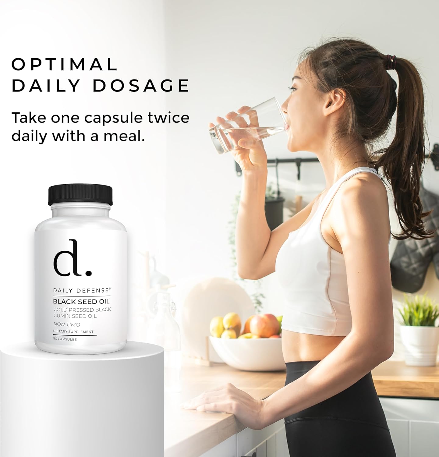 90 Count Daily Defense Black Seed Oil Capsules - Nigella Sativa for Hair, Skin & Immunity - Vegan, Gluten-Free, Non-GMO