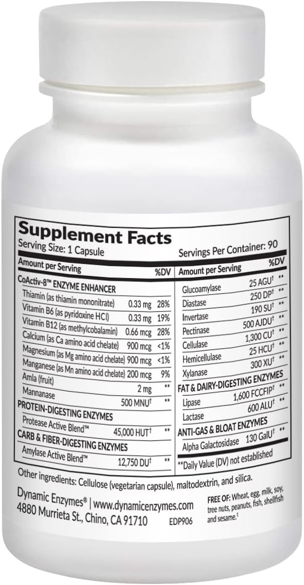 90 Count Dynamic Enzymes Eat E-Z Digestive Enzymes for Gut Health, Anti-Bloating, and Immune Support
