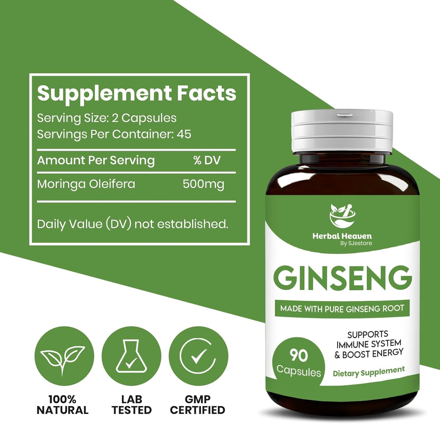 90 Count Herbal Ginseng Capsules for Energy, Focus, and Wellness - Natural Vitality Formula by SJestore